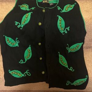 Vintage Black Sweater Vest with Green Embroidery/beads from BellePointe